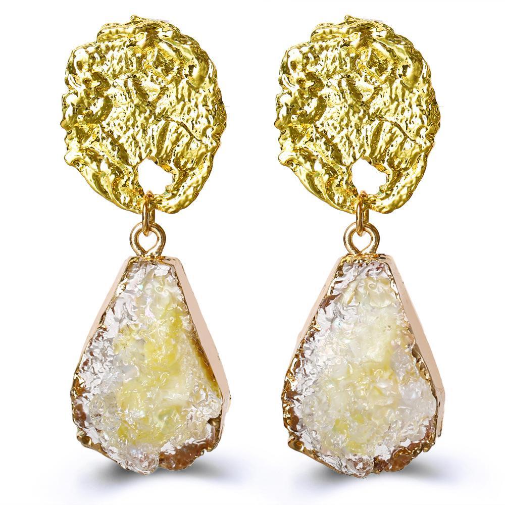 Glass Stone Drop Earring - Yellow 18K Gold Plated Earring in 18K Gold Plated