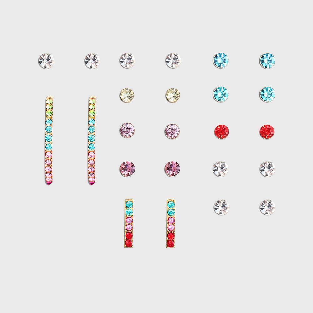 12 Piece Rainbow Set With Gemstone Crystals 18K White Gold Plated Earring