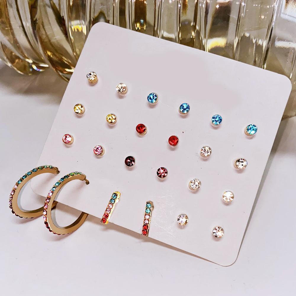 12 Piece Rainbow Set With Gemstone Crystals 18K White Gold Plated Earring
