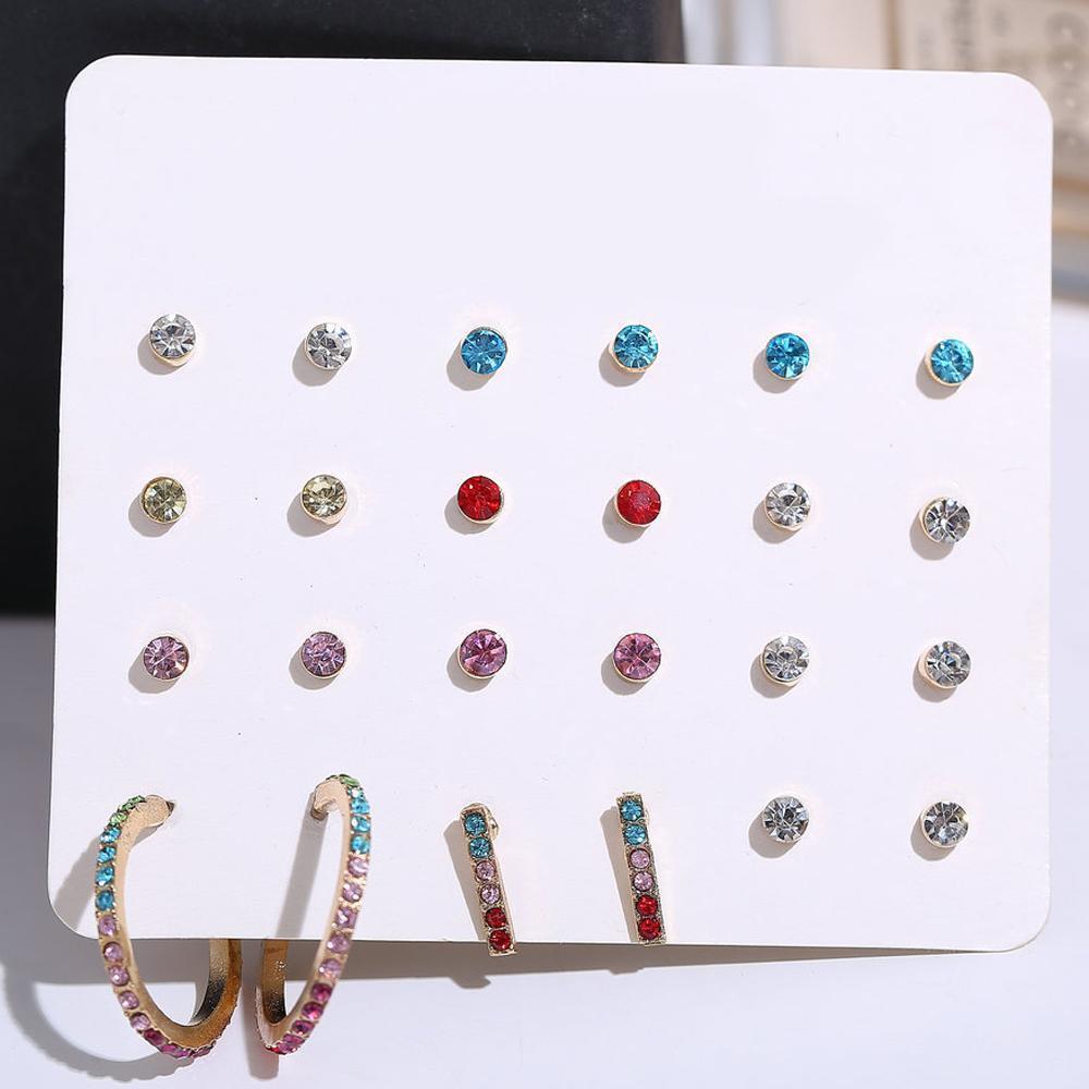 12 Piece Rainbow Set With Gemstone Crystals 18K White Gold Plated Earring