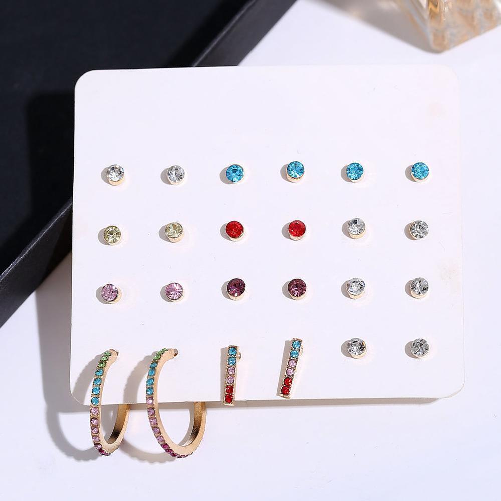 12 Piece Rainbow Set With Gemstone Crystals 18K White Gold Plated Earring