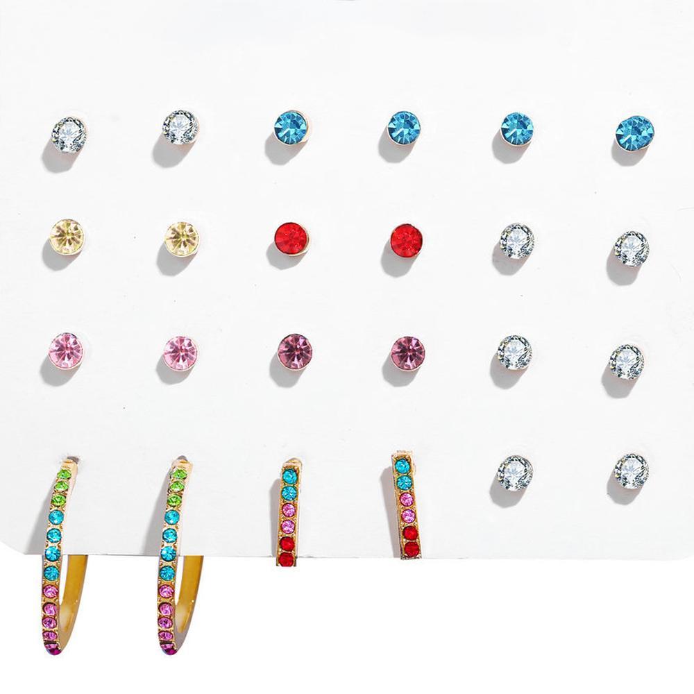 12 Piece Rainbow Set With Gemstone Crystals 18K White Gold Plated Earring