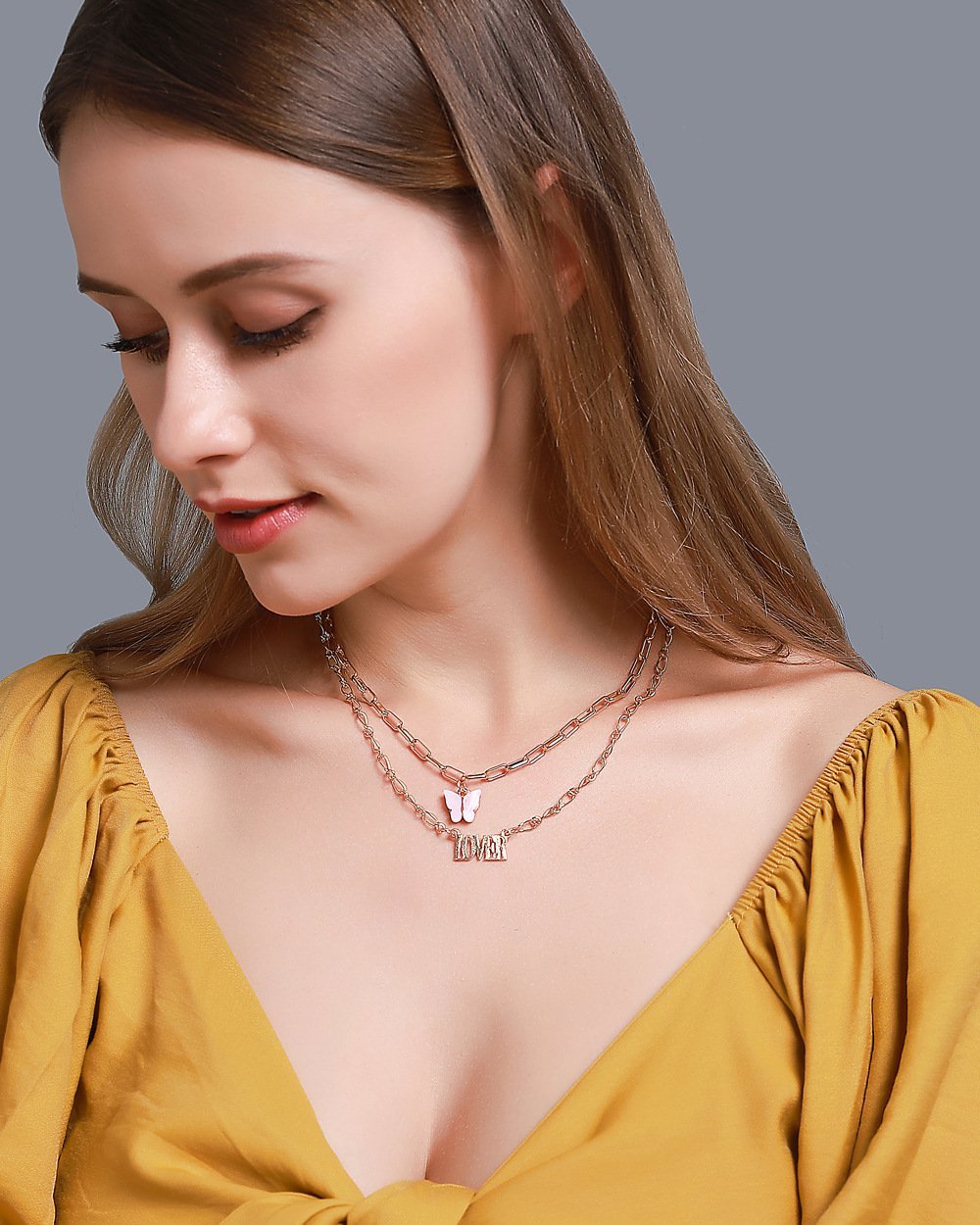 2 Piece Butterfly Lover Necklace 18K Gold Plated Necklace