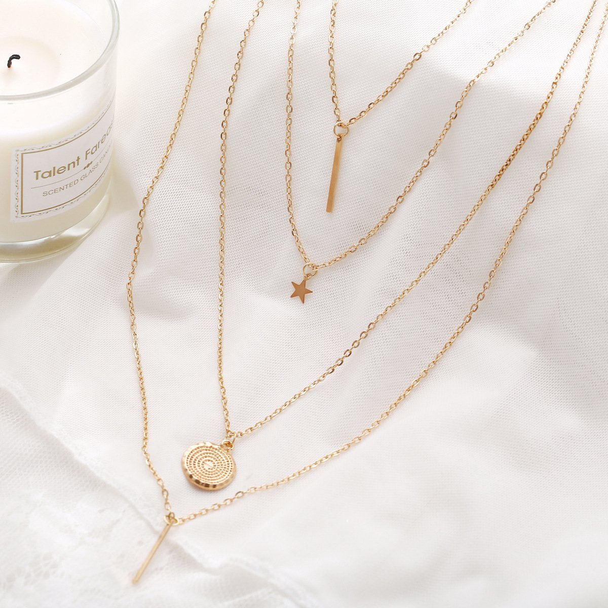 3 Piece Rectangle Drop 18K Gold Plated Necklace in 18K Gold Plated