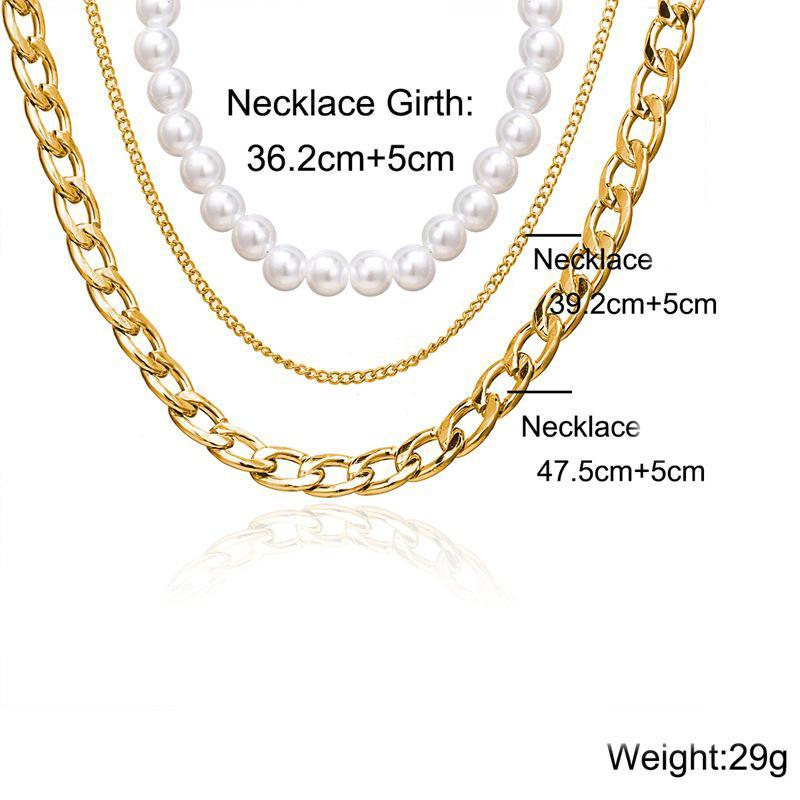 Pearl and Curb 3 Piece Layer 18K Gold Plated Necklace in 18K Gold Plated