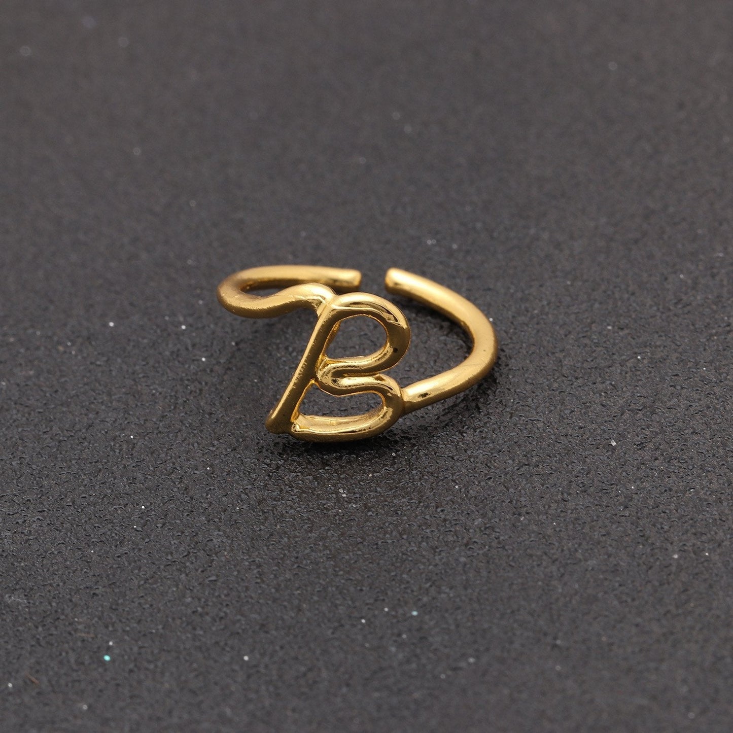 14K Gold Plating Sleek Initial Curved Adjustable Ring