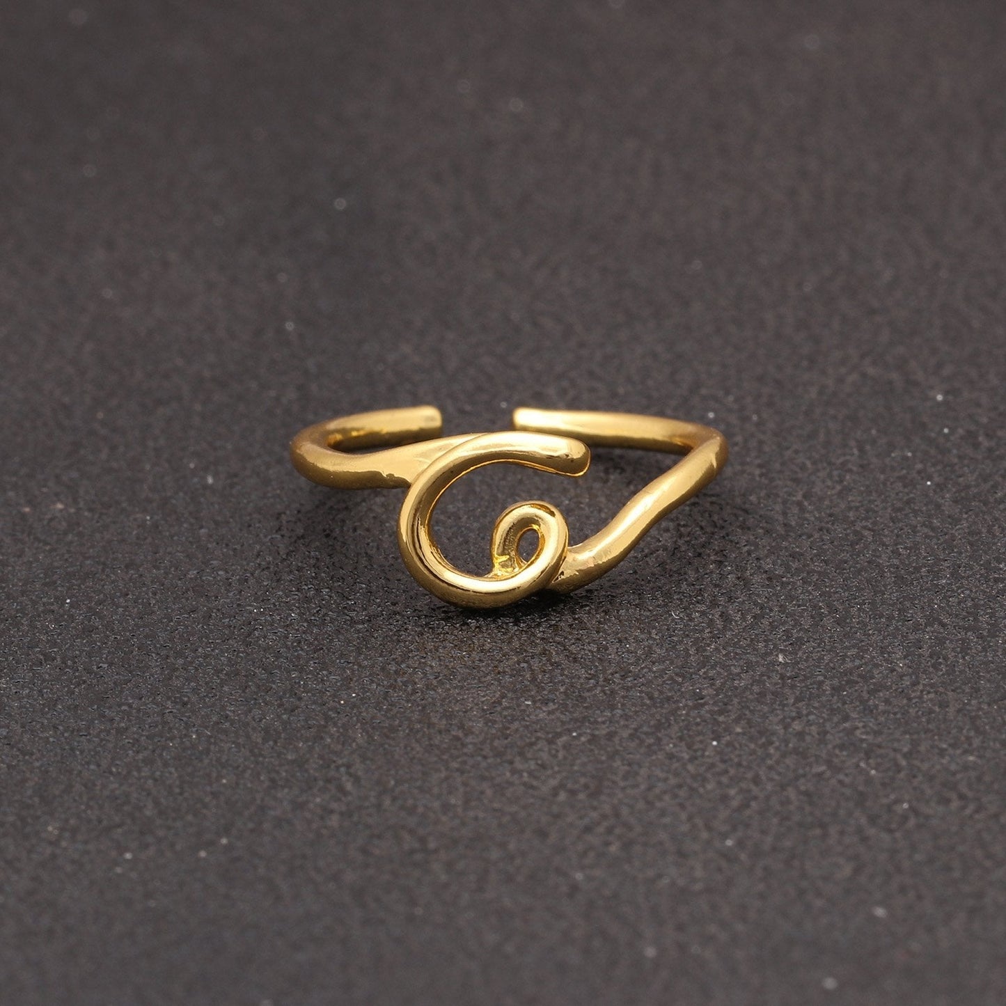 14K Gold Plating Sleek Initial Curved Adjustable Ring