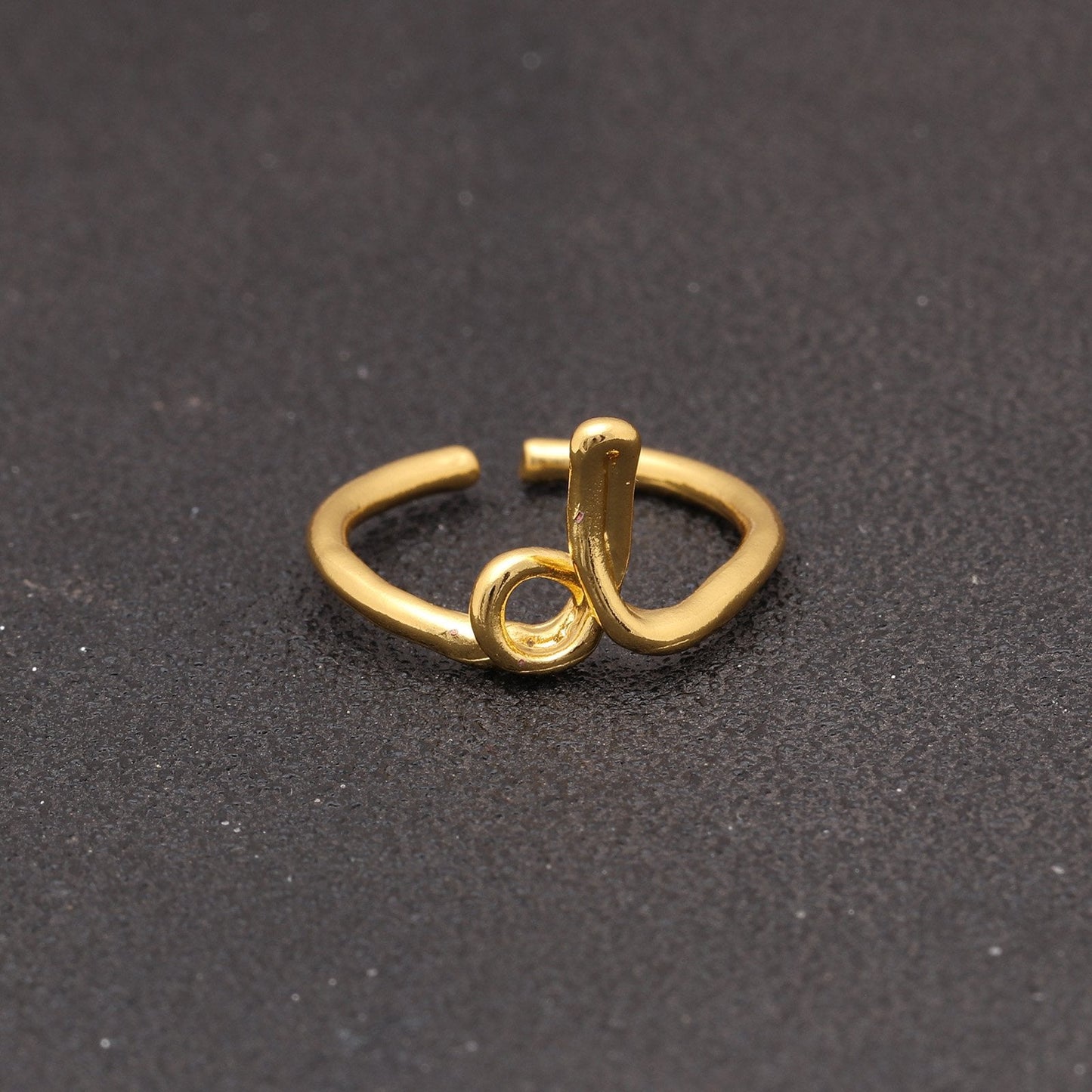 14K Gold Plating Sleek Initial Curved Adjustable Ring