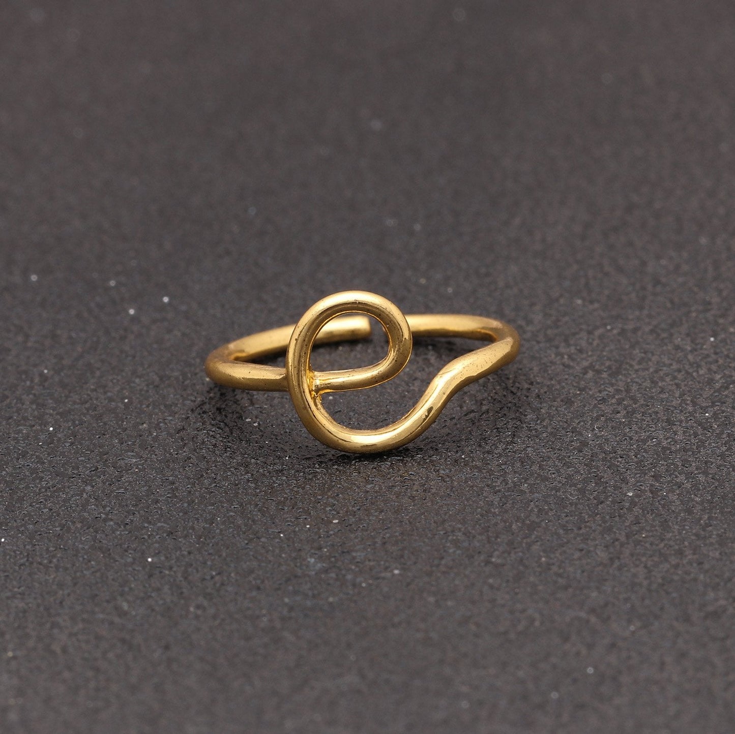 14K Gold Plating Sleek Initial Curved Adjustable Ring