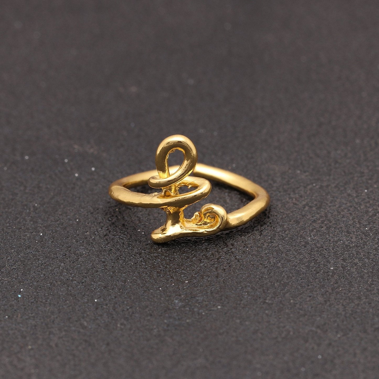 14K Gold Plating Sleek Initial Curved Adjustable Ring
