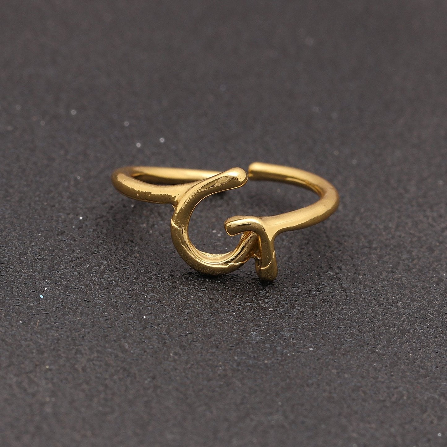14K Gold Plating Sleek Initial Curved Adjustable Ring