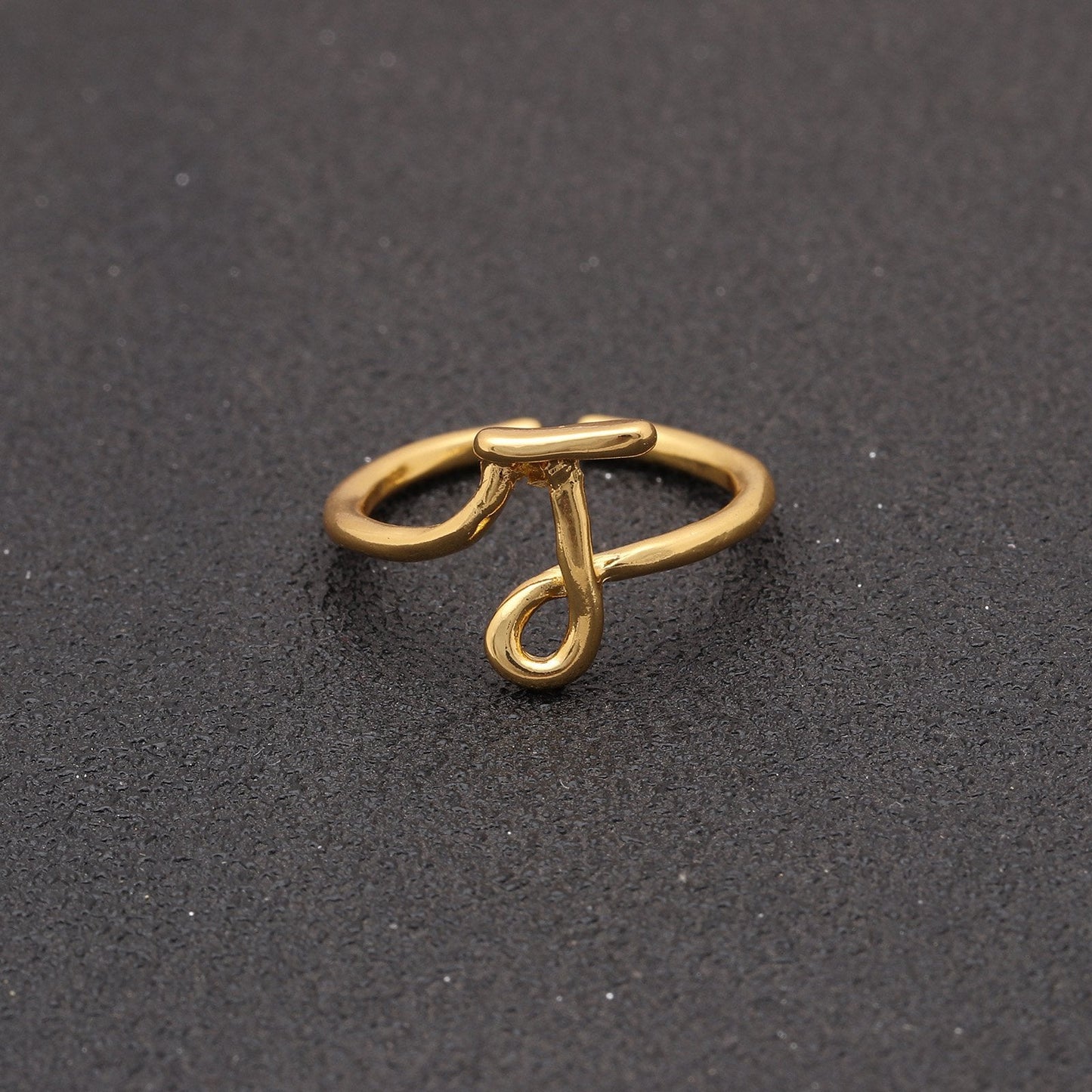 14K Gold Plating Sleek Initial Curved Adjustable Ring
