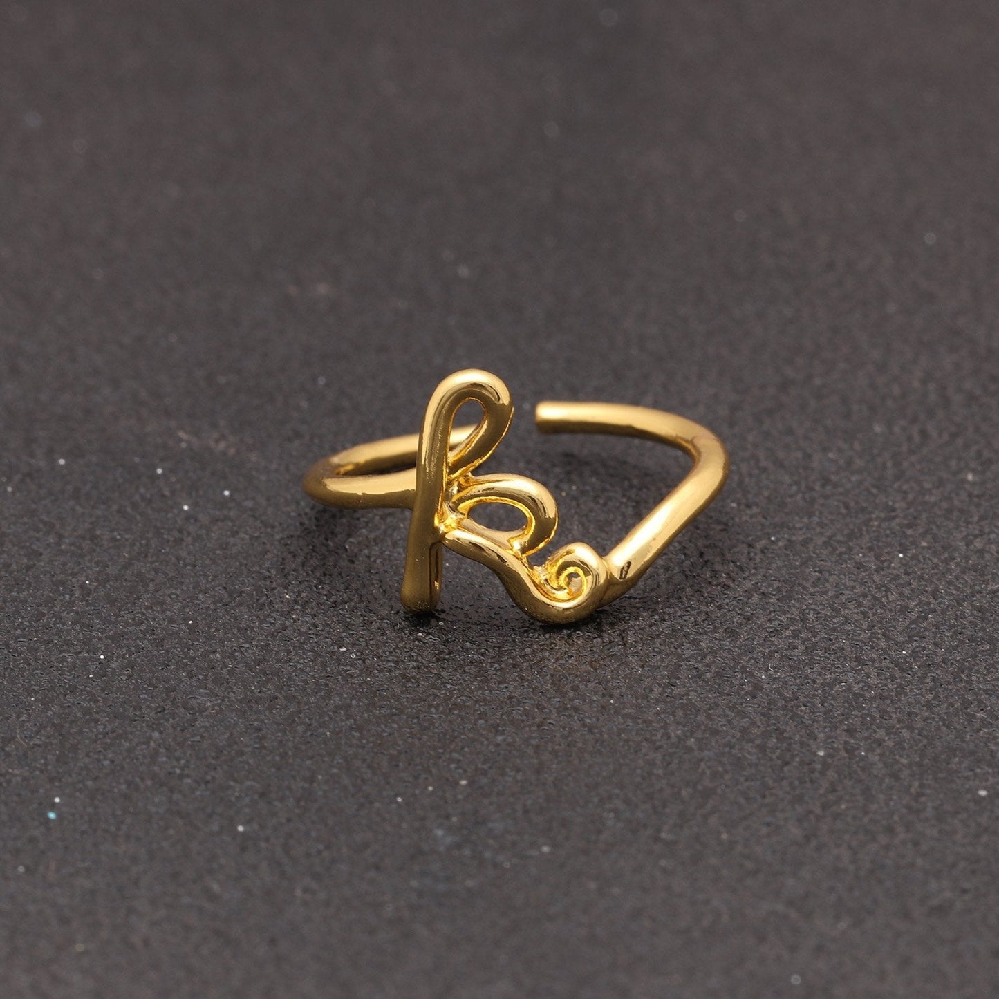 14K Gold Plating Sleek Initial Curved Adjustable Ring