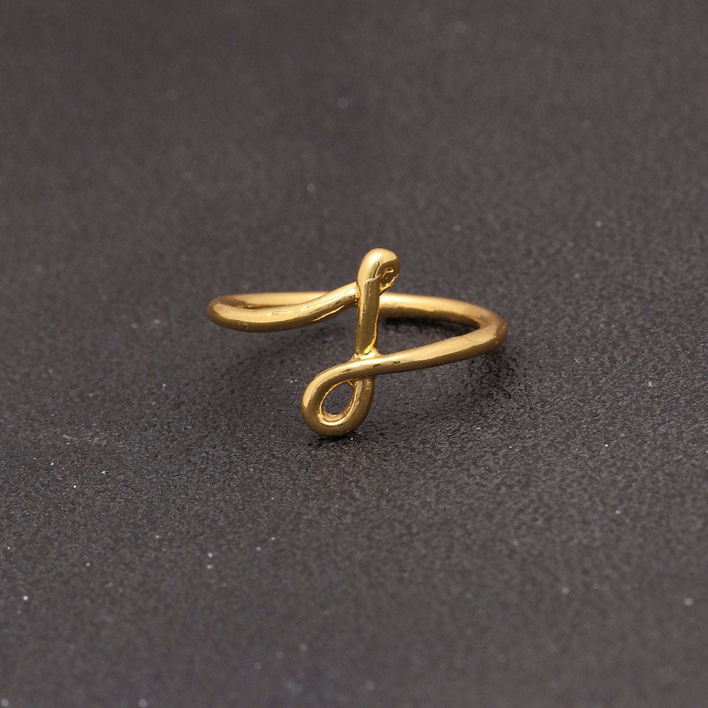 14K Gold Plating Sleek Initial Curved Adjustable Ring