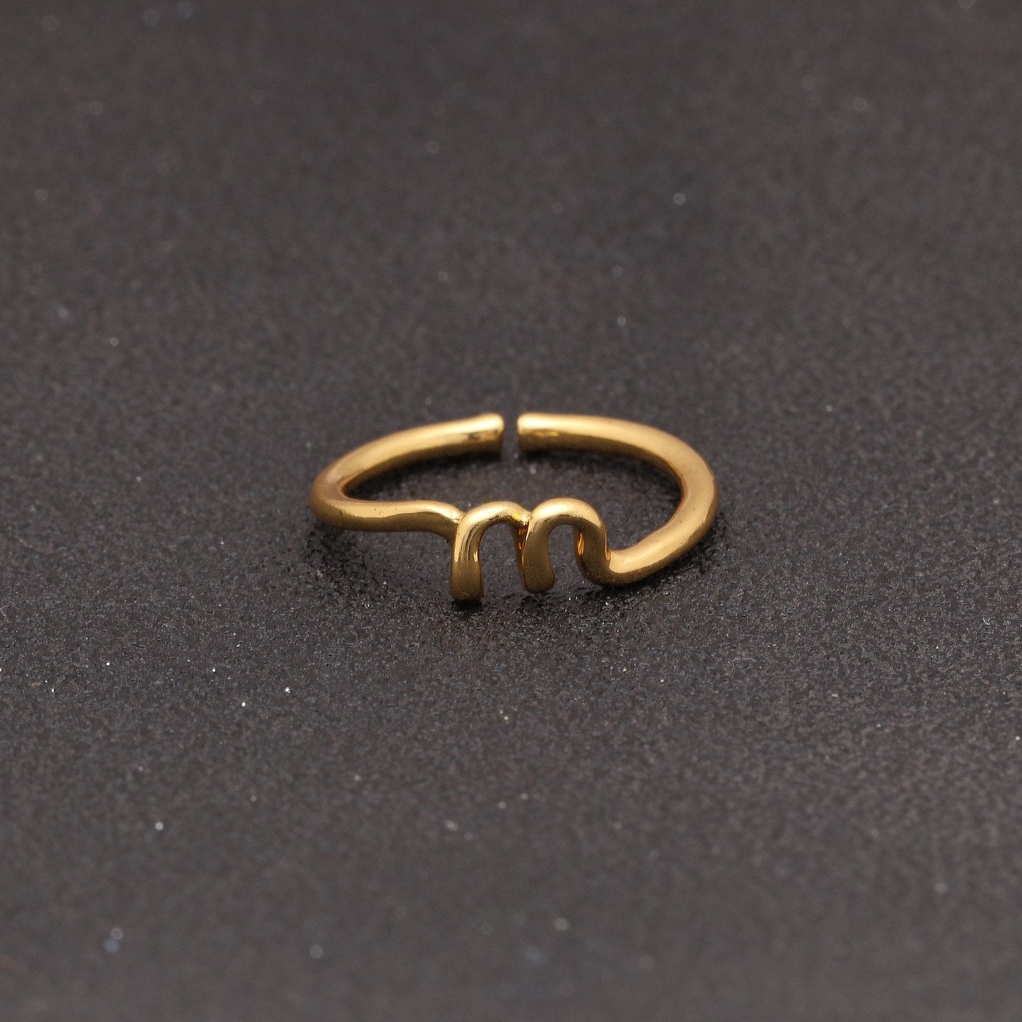 14K Gold Plating Sleek Initial Curved Adjustable Ring