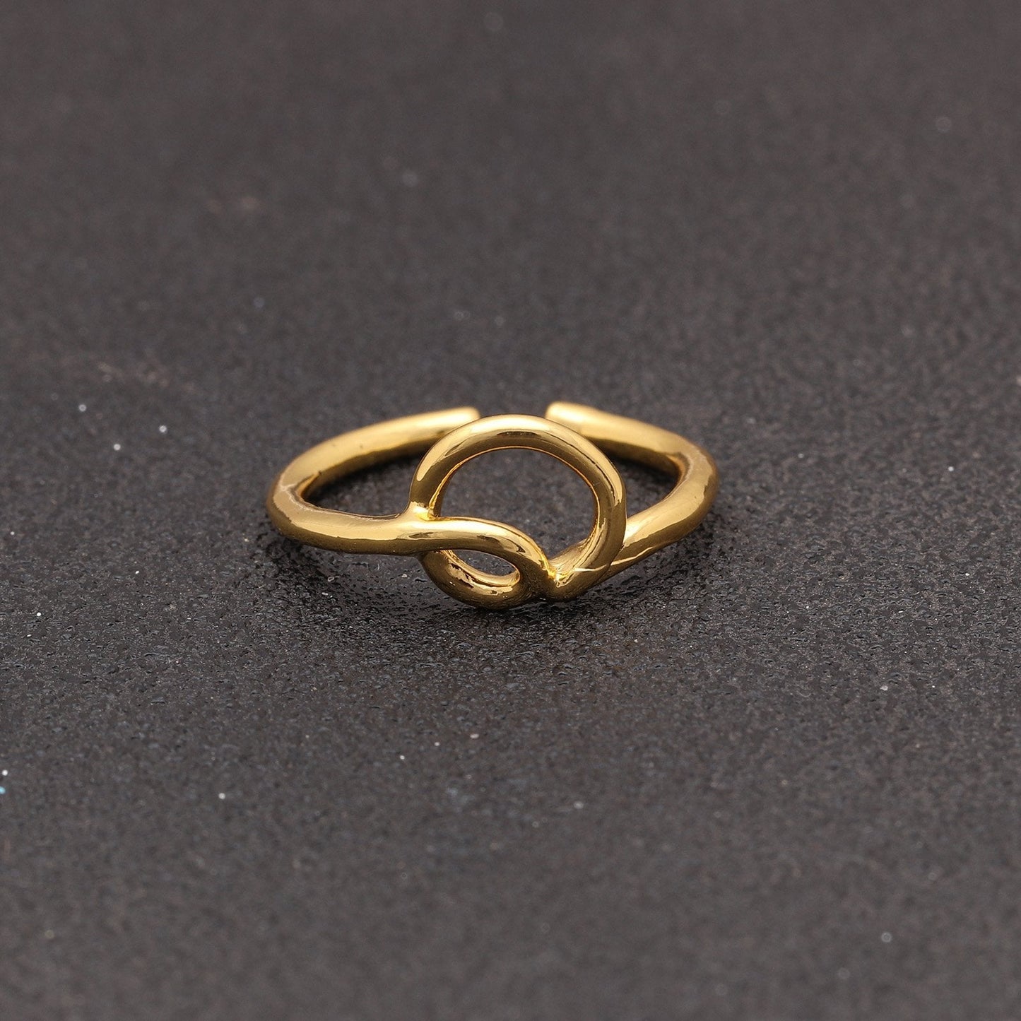 14K Gold Plating Sleek Initial Curved Adjustable Ring