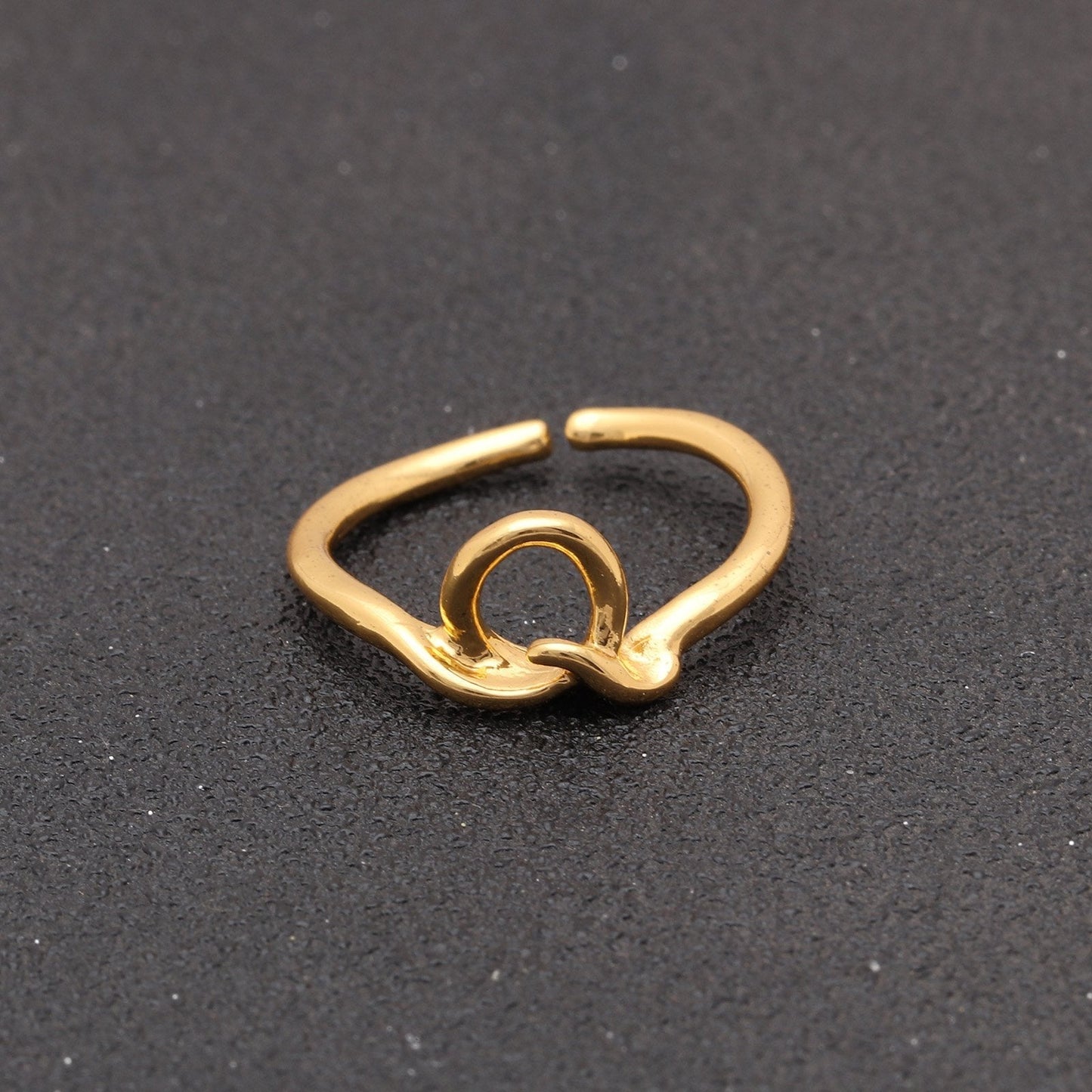 14K Gold Plating Sleek Initial Curved Adjustable Ring