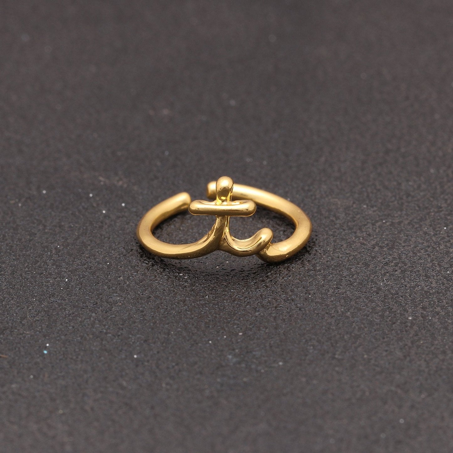 14K Gold Plating Sleek Initial Curved Adjustable Ring