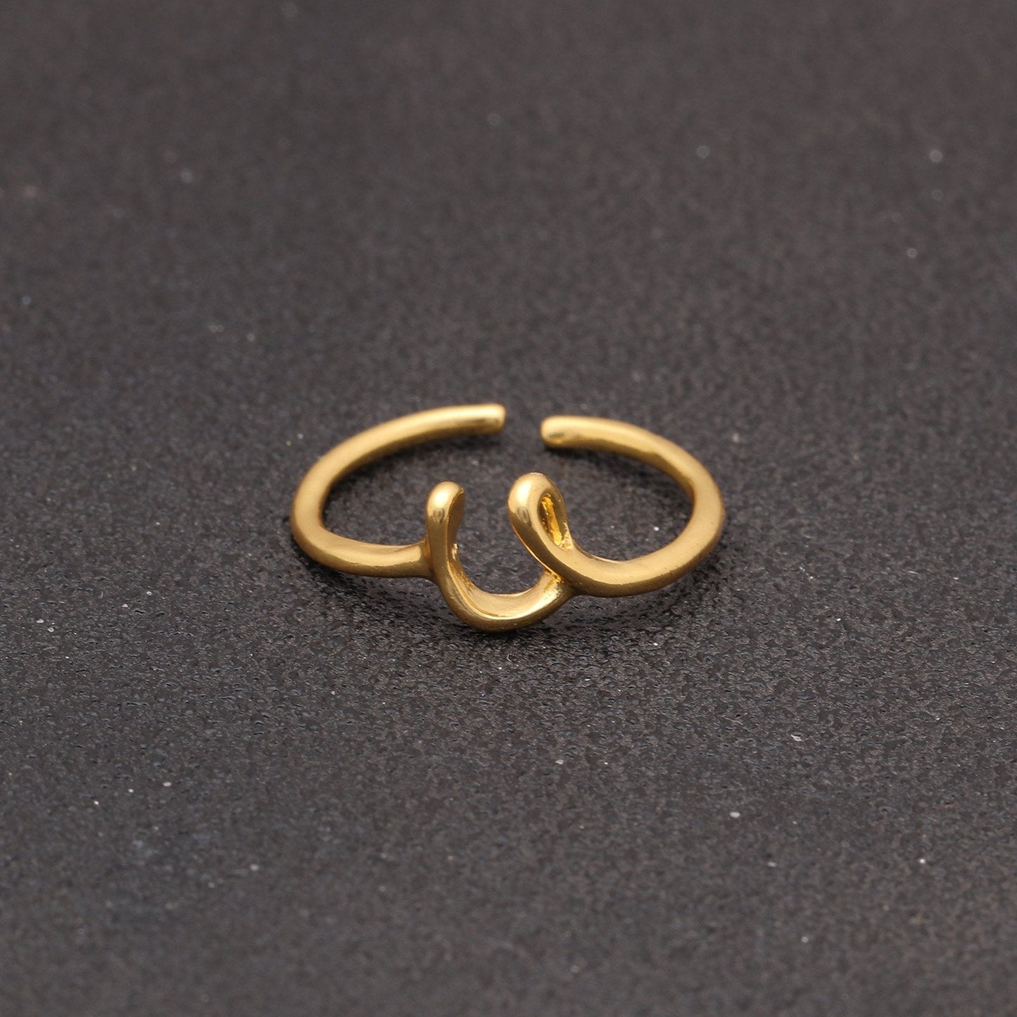 14K Gold Plating Sleek Initial Curved Adjustable Ring