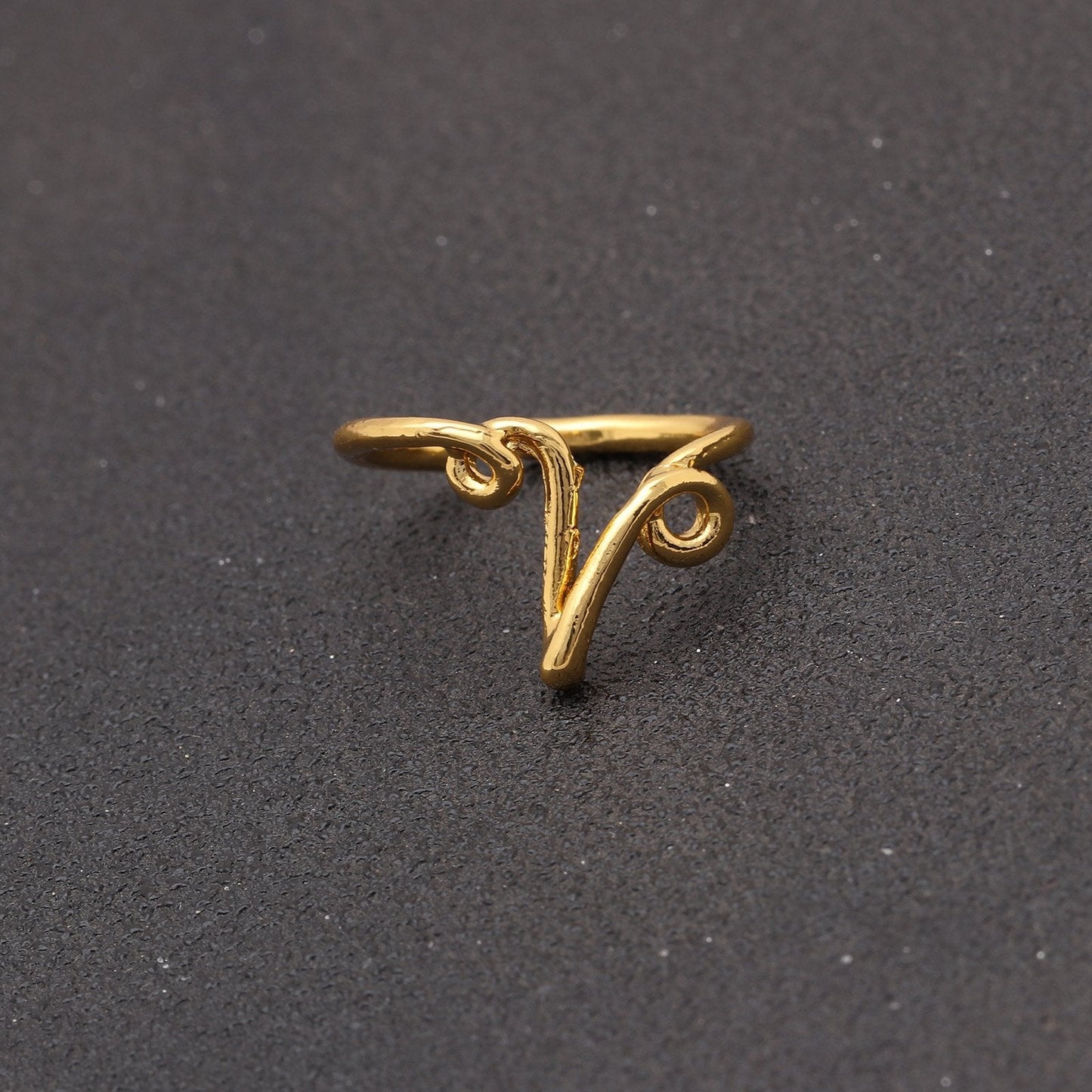 14K Gold Plating Sleek Initial Curved Adjustable Ring