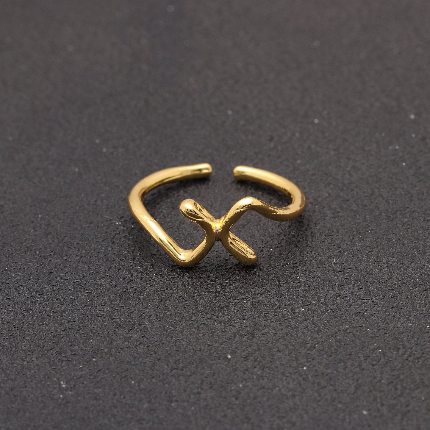 14K Gold Plating Sleek Initial Curved Adjustable Ring