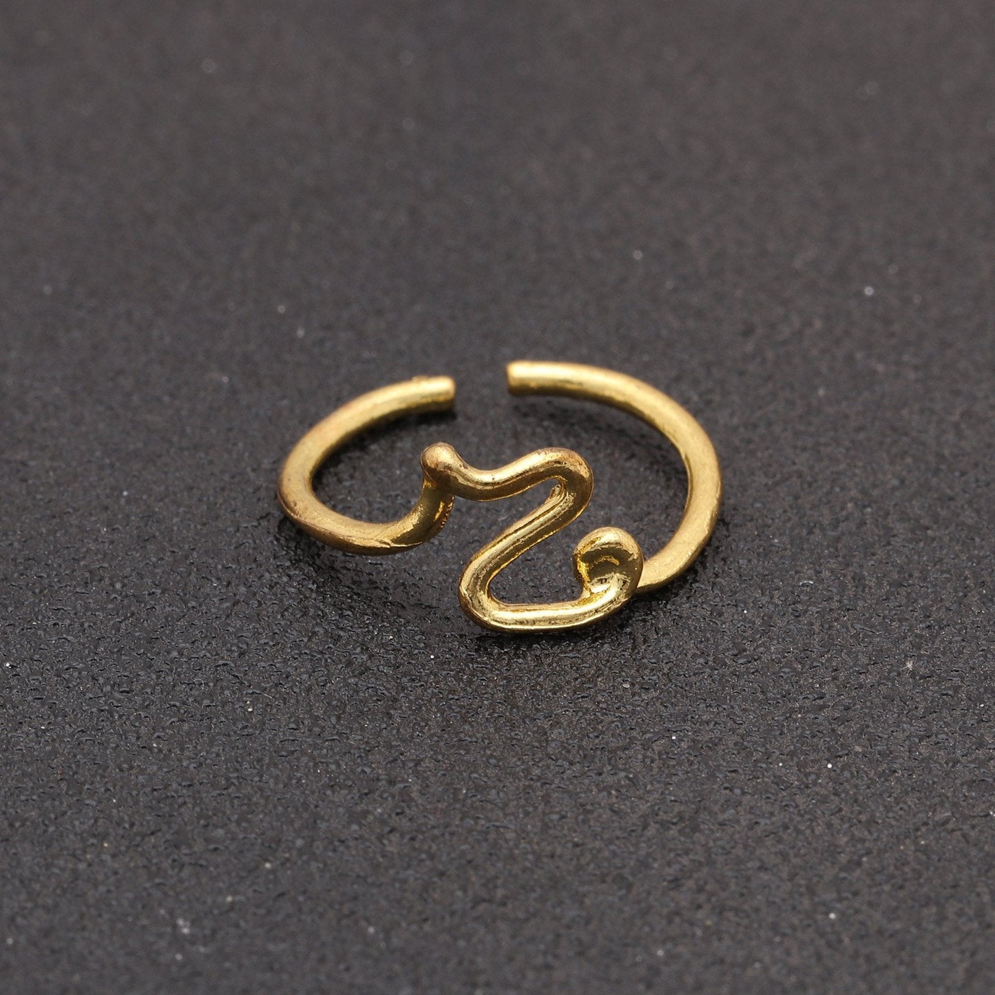 14K Gold Plating Sleek Initial Curved Adjustable Ring