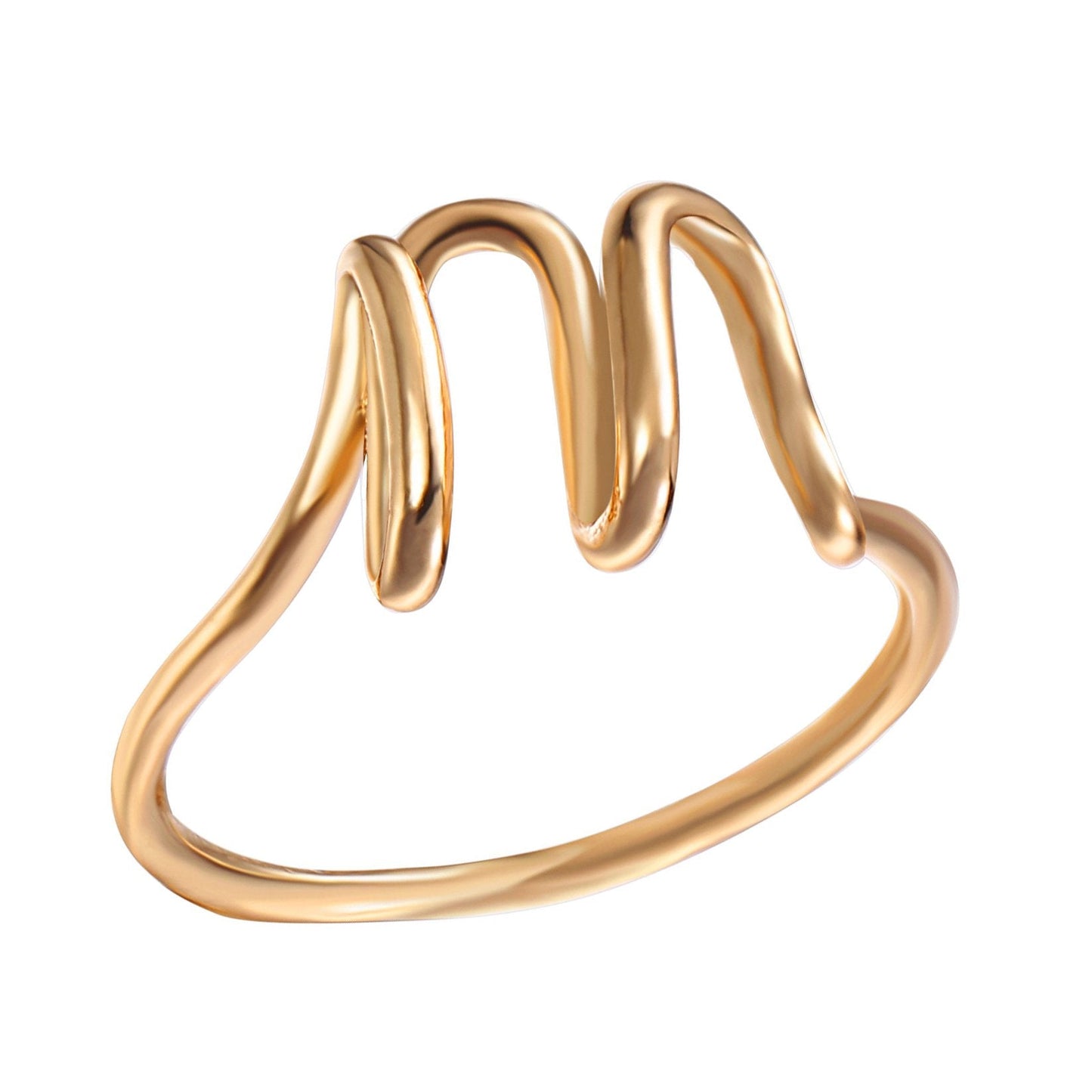 14K Gold Plating Sleek Initial Curved Adjustable Ring