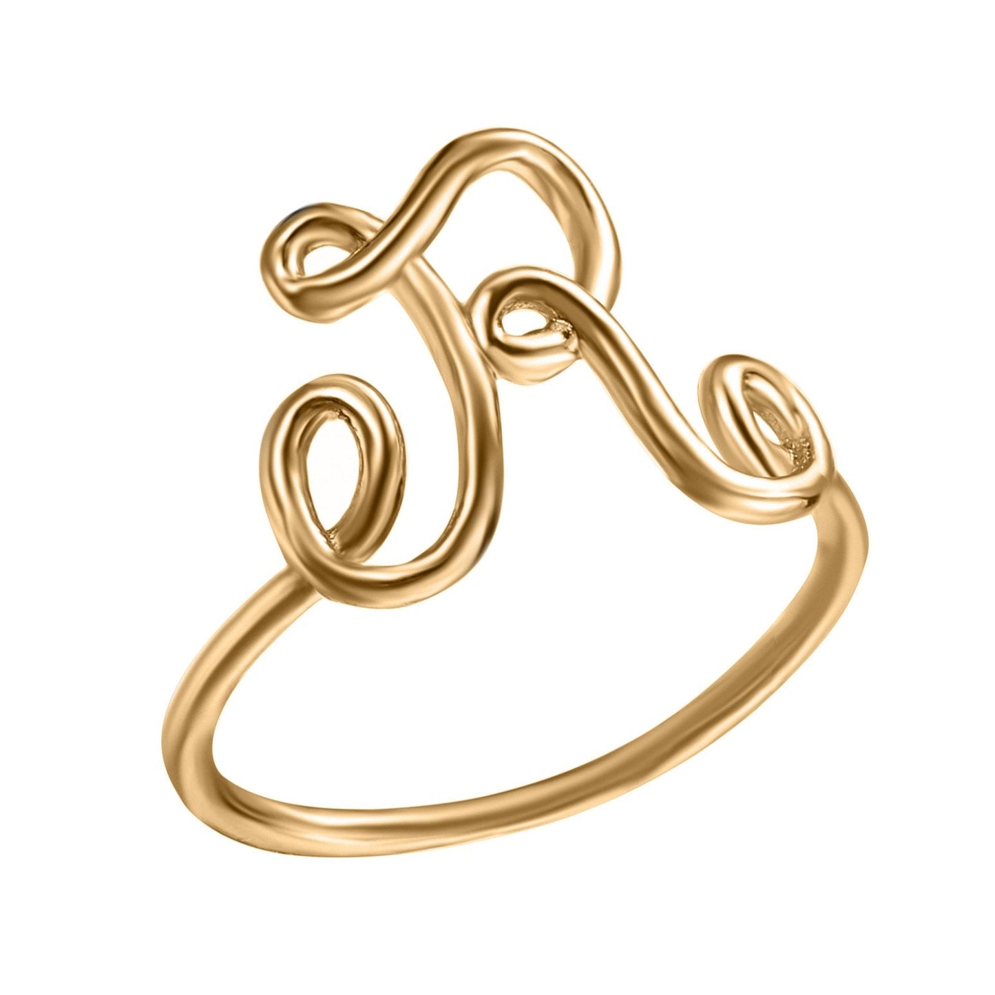 14K Gold Plating Sleek Initial Curved Adjustable Ring