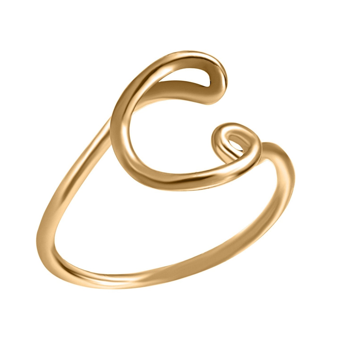 14K Gold Plating Sleek Initial Curved Adjustable Ring