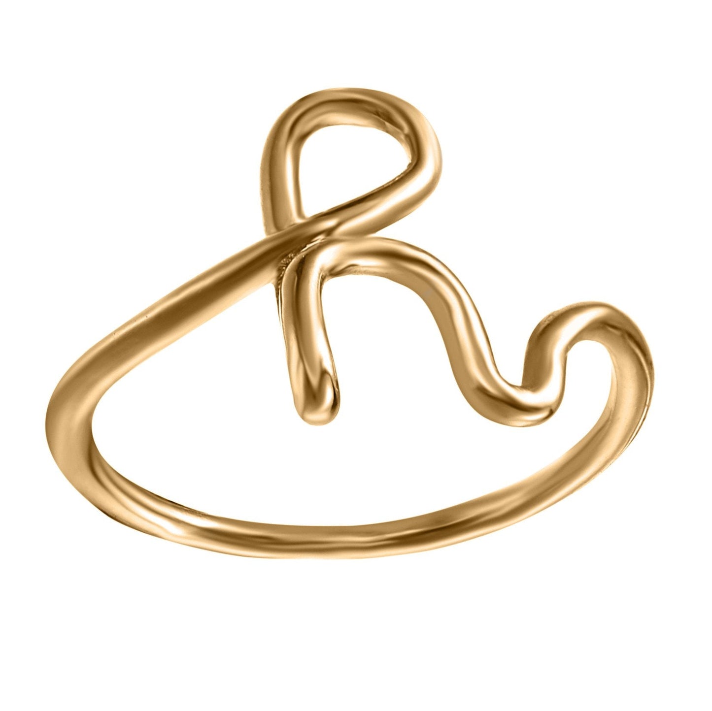 14K Gold Plating Sleek Initial Curved Adjustable Ring