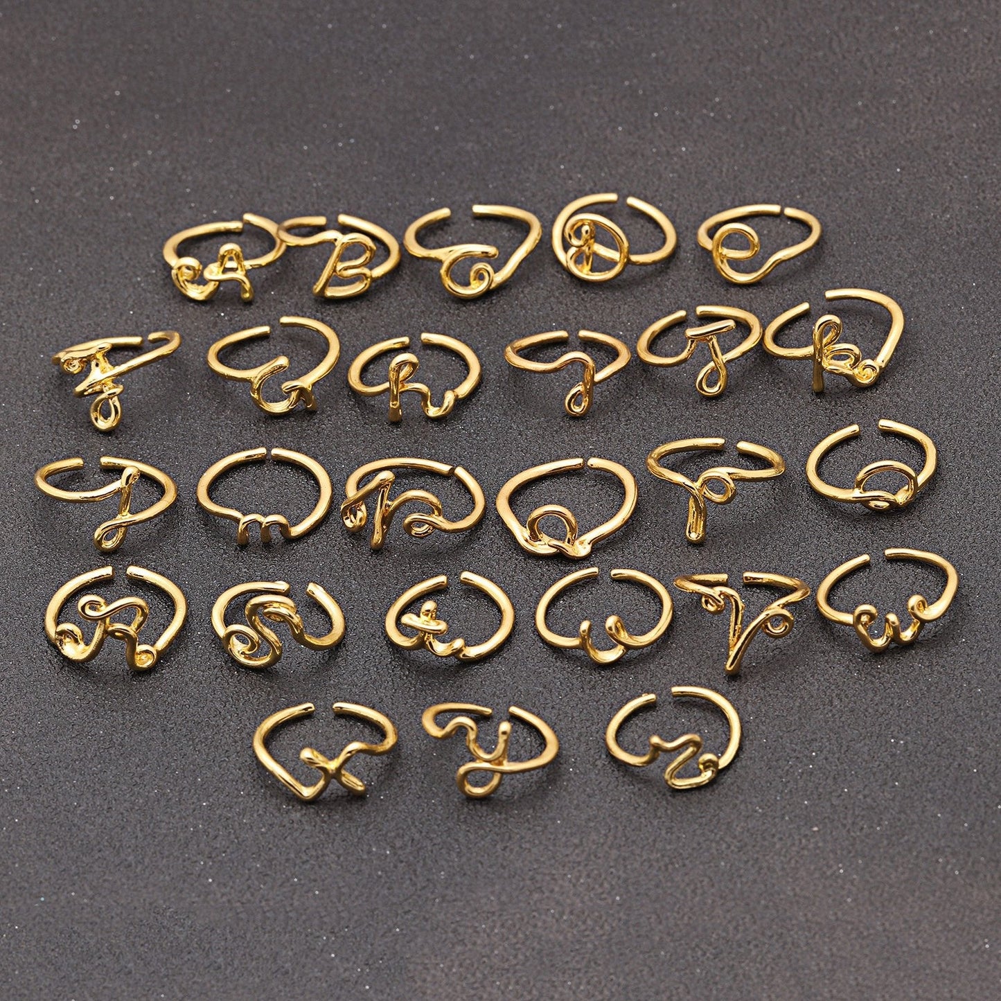 14K Gold Plating Sleek Initial Curved Adjustable Ring