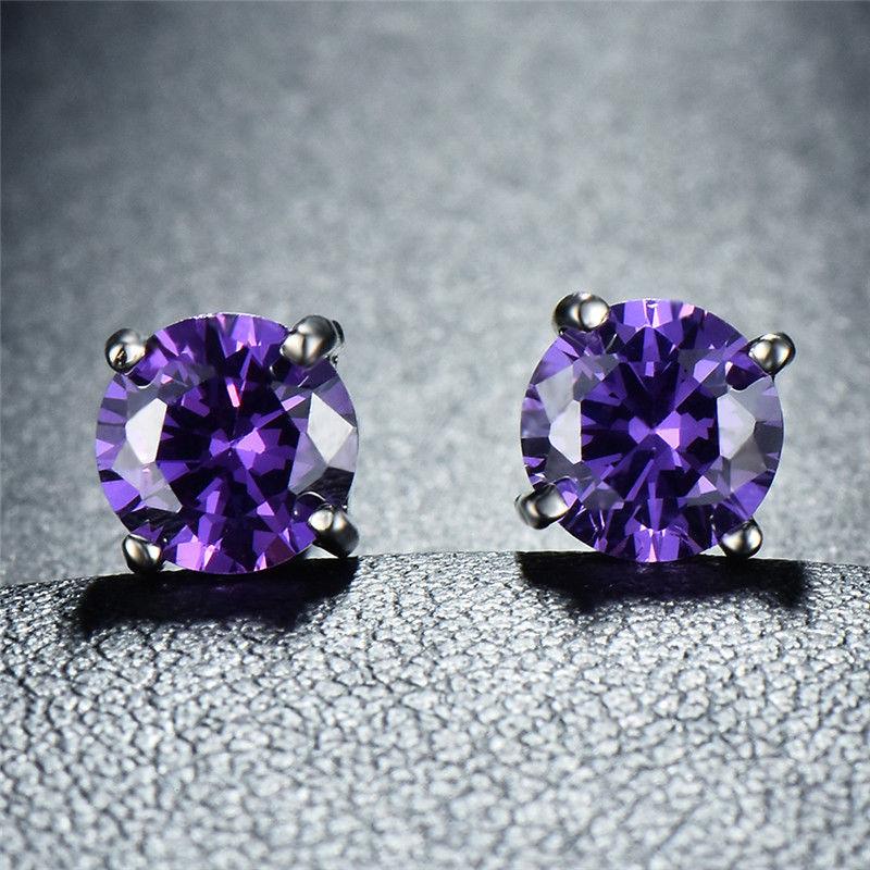 Amethyst Created Swarovski Crystal 6mm Stud Earring 14K White Gold Plated - 1.00 CT, Earring, ALILY , ALILY jewelryjewelry deals, swarovski crystal jewelry, groupon jewelry,, jewelry for mom,
