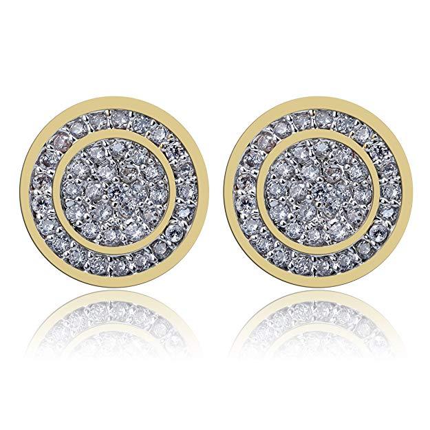 Pave Disc Stud Earring Embellished with Crystals in 18K Gold Plated
