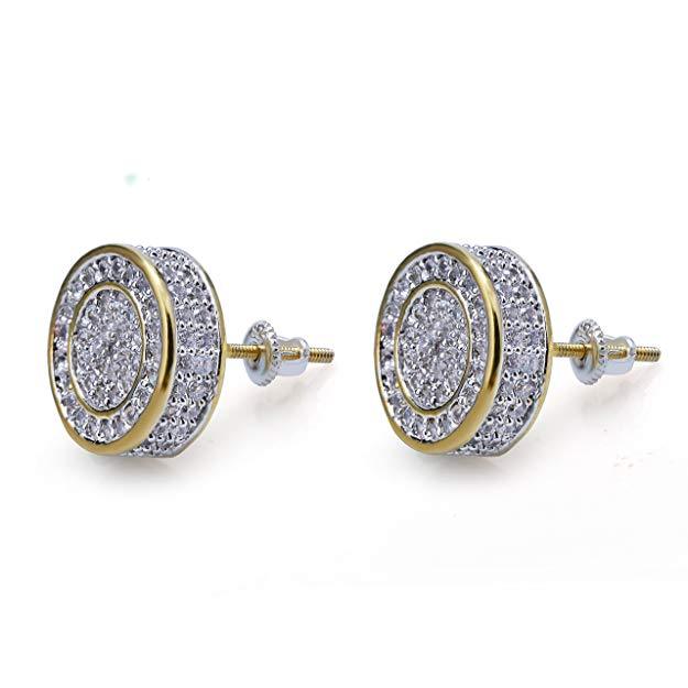 Pave Disc Stud Earring Embellished with Crystals in 18K Gold Plated