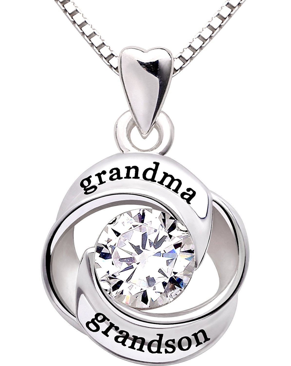 "GRANDMA GRANDSON" Heart Necklace Embellished with Swarovski Crystals in 18K White Gold Plated, Necklace, ALILY , ALILY jewelryjewelry deals, swarovski crystal jewelry, groupon jewelry,, jewelry for mom,