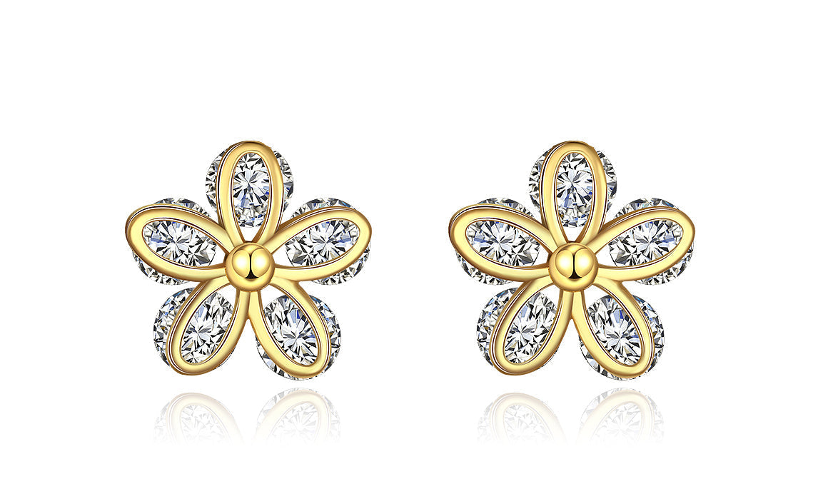 14K Gold Plated White Sapphire Pav'e Paisley Stud Earrings