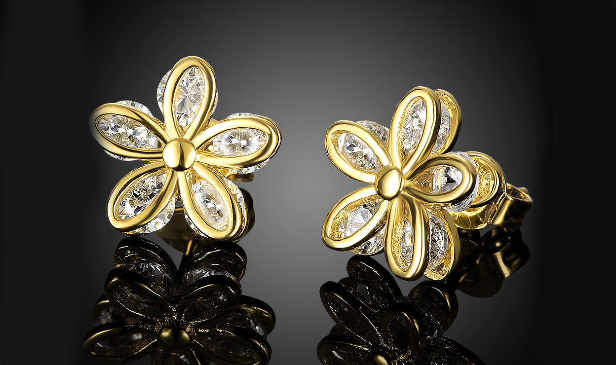 14K Gold Plated White Sapphire Pav'e Paisley Stud Earrings