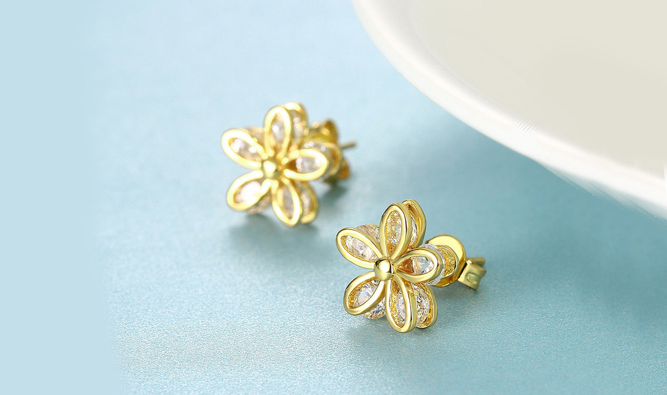 14K Gold Plated White Sapphire Pav'e Paisley Stud Earrings