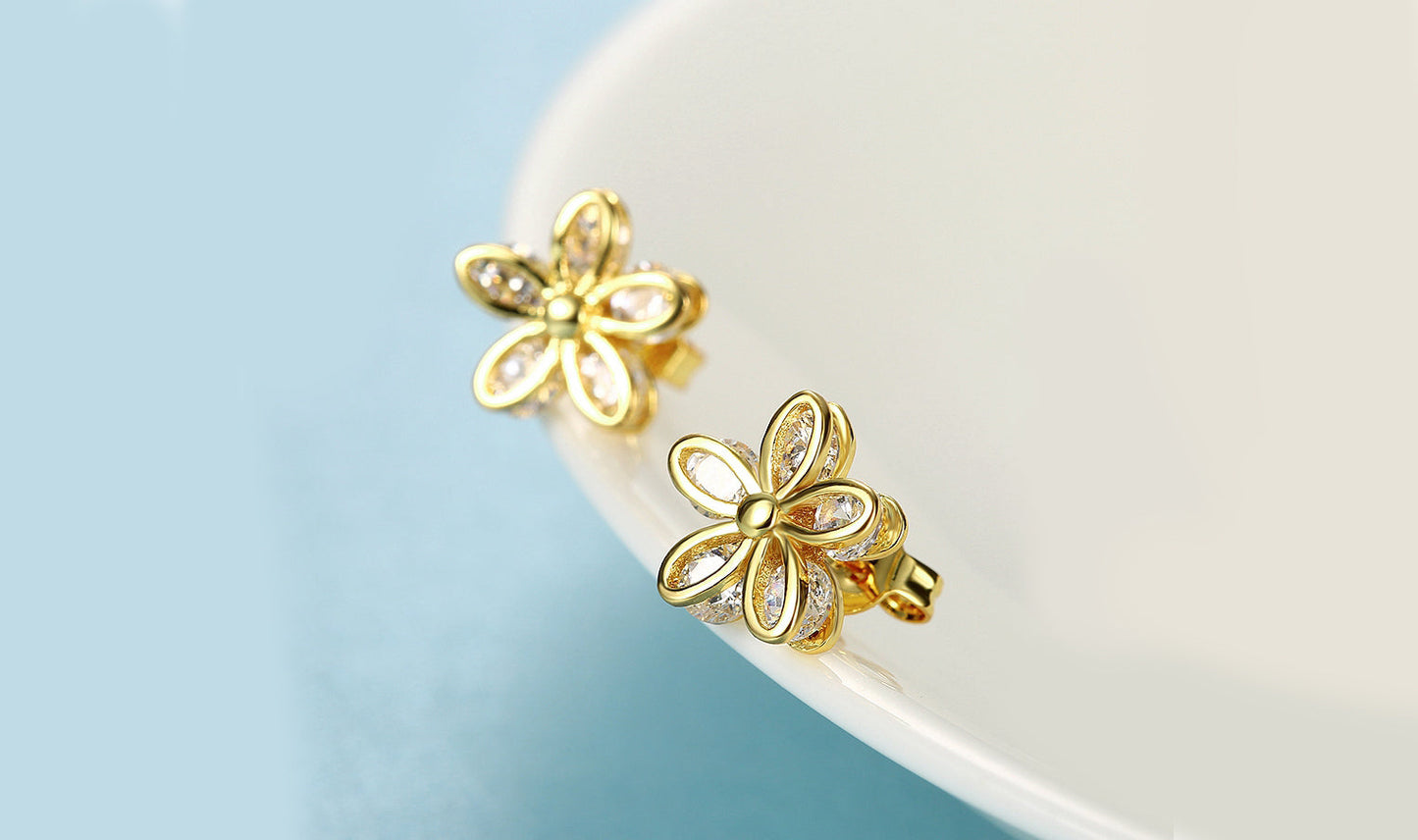 14K Gold Plated White Sapphire Pav'e Paisley Stud Earrings