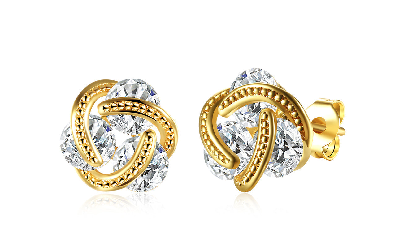 14K Gold Plating Elements Twisted 3-Stone Stud Earrings- Options Available