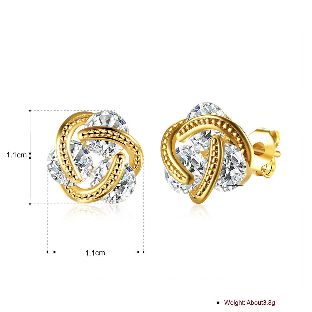 Triple Stone Knot Stud Earring in 18K Gold Plated with Crystals