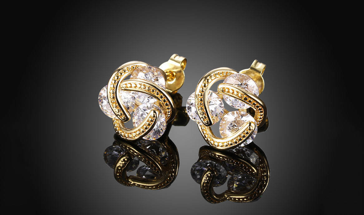 14K Gold Plating Elements Twisted 3-Stone Stud Earrings- Options Available