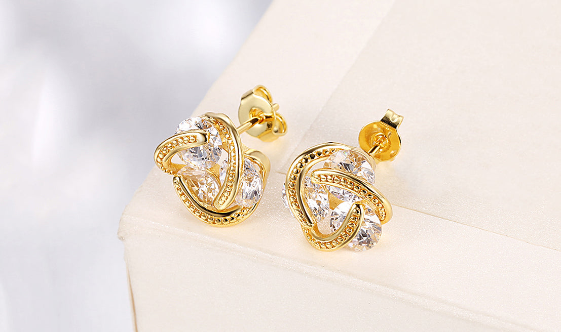 14K Gold Plating Elements Twisted 3-Stone Stud Earrings- Options Available