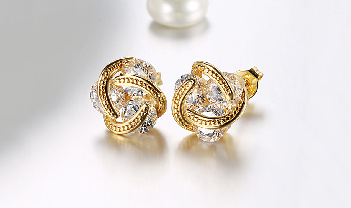 14K Gold Plating Elements Twisted 3-Stone Stud Earrings- Options Available