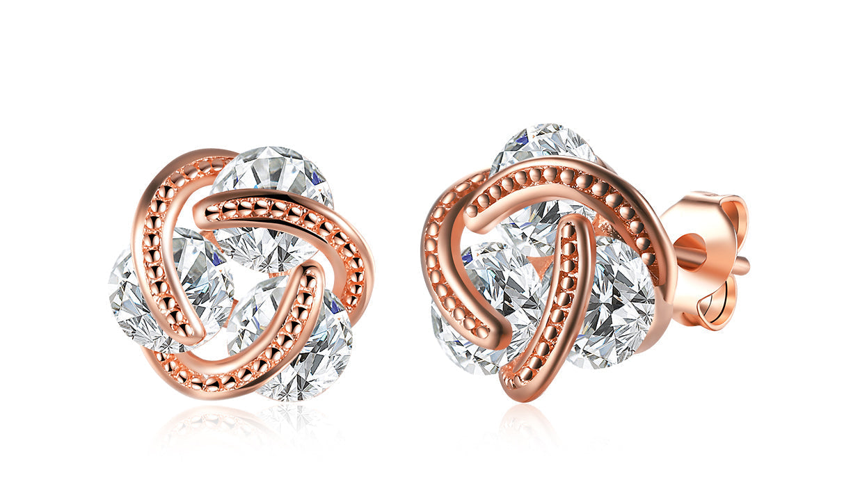 14K Gold Plating Elements Twisted 3-Stone Stud Earrings- Options Available