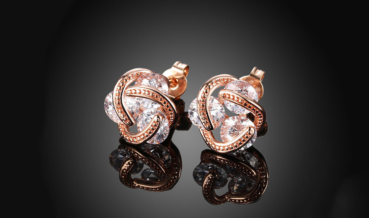 14K Gold Plating Elements Twisted 3-Stone Stud Earrings- Options Available