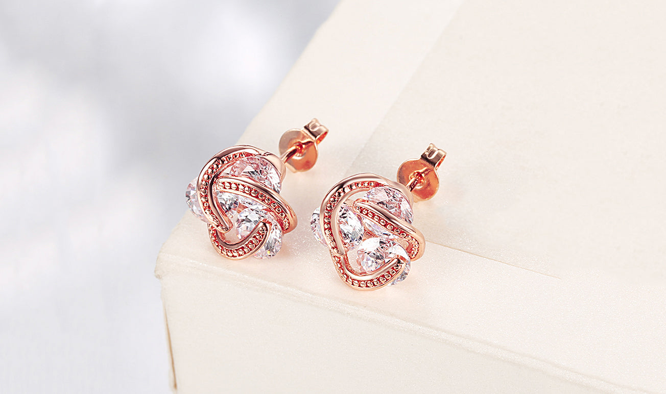 14K Gold Plating Elements Twisted 3-Stone Stud Earrings- Options Available
