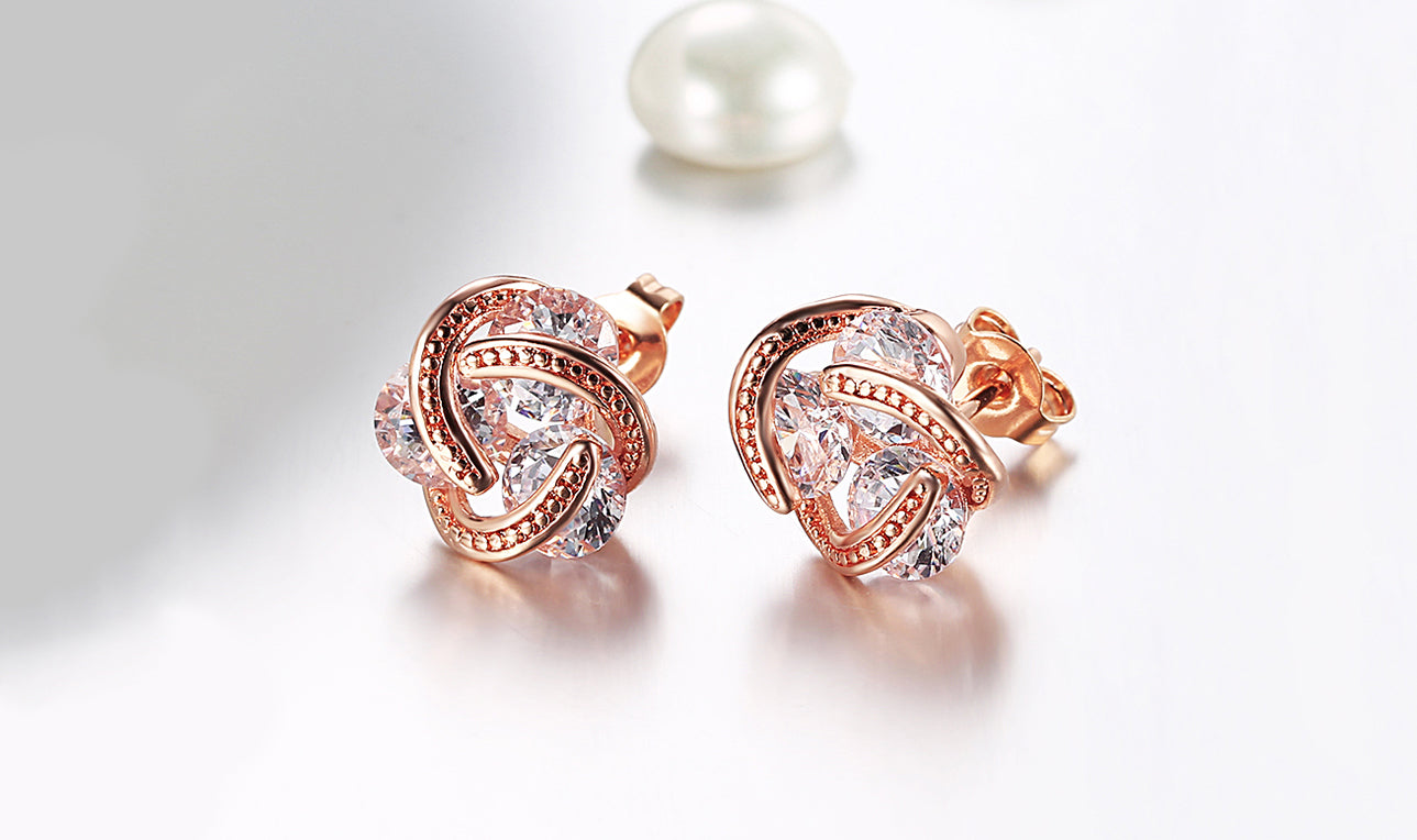 14K Gold Plating Elements Twisted 3-Stone Stud Earrings- Options Available