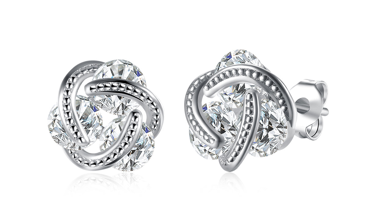 14K Gold Plating Elements Twisted 3-Stone Stud Earrings- Options Available