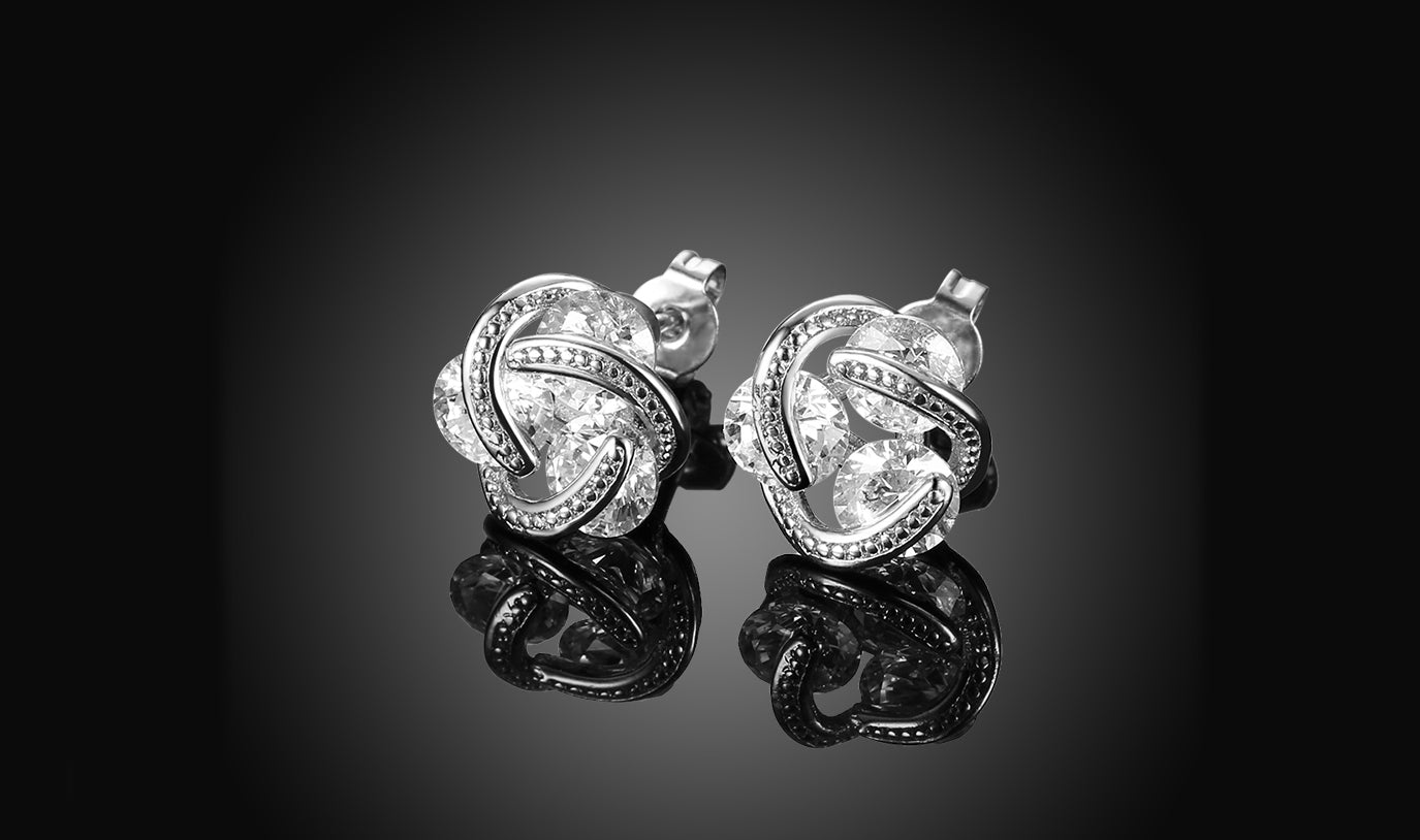 14K Gold Plating Elements Twisted 3-Stone Stud Earrings- Options Available
